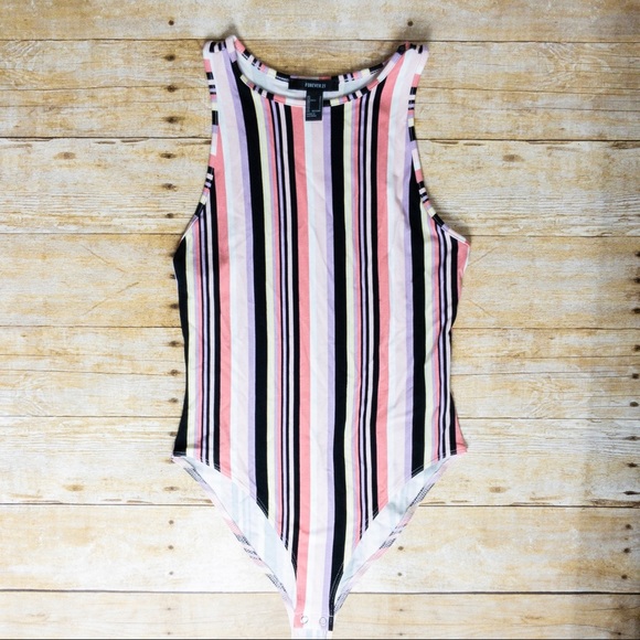 Forever 21 Tops - Forever 21 Striped Snap Crotch Bodysuit Mulitcolor